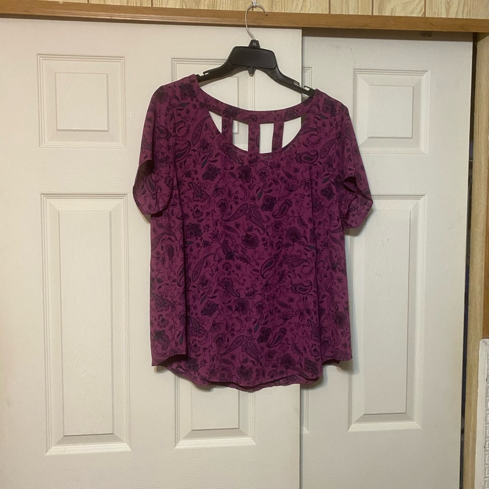 Torrid Abbey Paisley Cage Back Short Sleeve Blouse Purple Women’s Plus Size